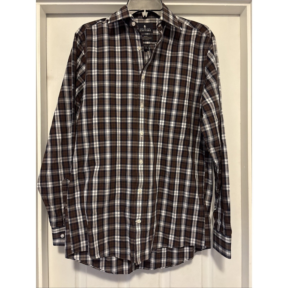 Stafford Travel Button‎ Up Shirt Mens 15 34/35 Long Sleeve Mixed Plaid Lot Of 4 - Picture 2 of 9